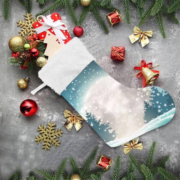 Julklapp, personliga julklappsstrumpor set om 2 vinter snöig stor glänsande måne skog 45,7 cm julstrumpor hängande prydnad spis f