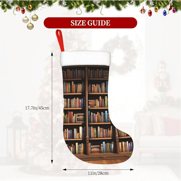 Bibliotek Bogreol Tryk Jule Strømpe Xmas Ornament Pejs Hængende Jule Strømper Til Familie Ferie Xmas Party Dekorationer 45 cm