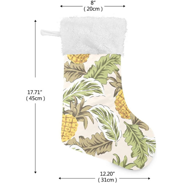 Julklapp, personliga julklappsstrumpor 2-pack tropisk gul ananas bruna palmblad sommar strand blommig 45,7 cm julstrumpor