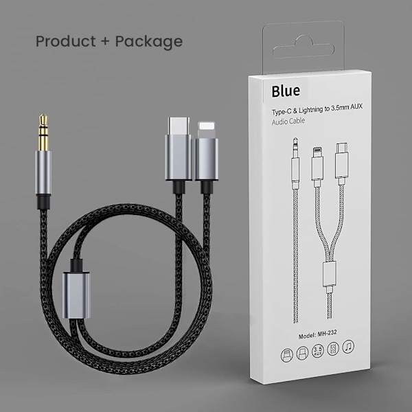Aux-kabel till iPhone. 2 i 1 USB C & Lightning till 3,5 mm Aux