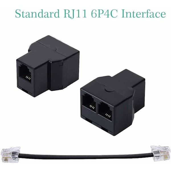Telefonlinjekabeladapter - RJ11 Telefonsplitter (2pack Svart)