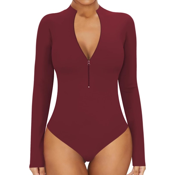 Sexig Body för Kvinnor Dragkedja Fram Mock Neck/V-ringning Korta Ärmar Långa Ärmar