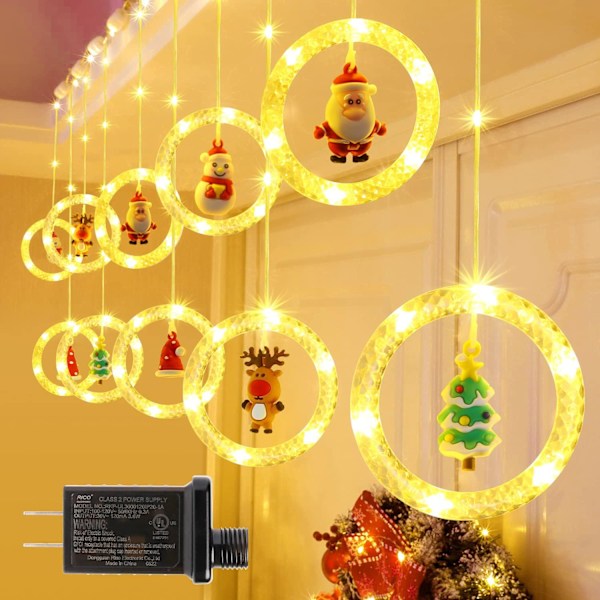 Christmas Window Curtain Lights 9.8FT*2.3FT LED Hanging Ring Lights with