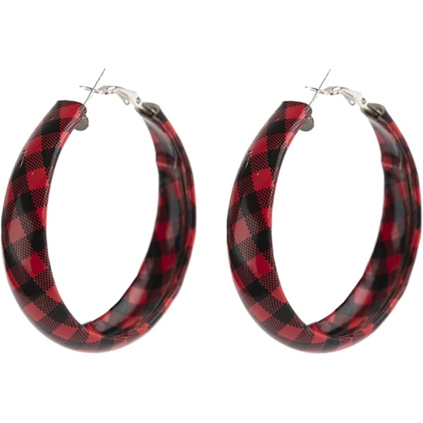 Faux Leather Buffalo Red Plaid Big Hoop Earrings for Women Girl Teen