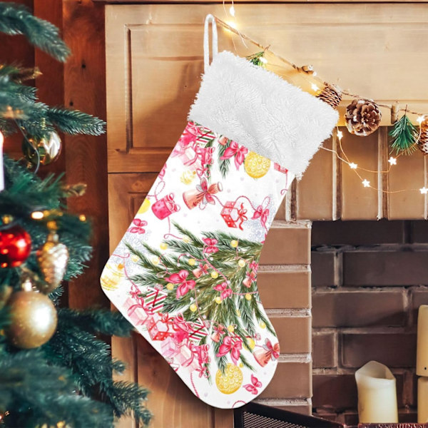 Julklapp, Personliga Julklappsstrumpor 2-pack Grön Julgran Röd Rosett 45,7 cm Julstrumpor Hängande Ornament Eldstad för