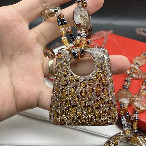 Akryl Geometrisk Hänge Halsband Långt Statement Pärlhalsband Leopard