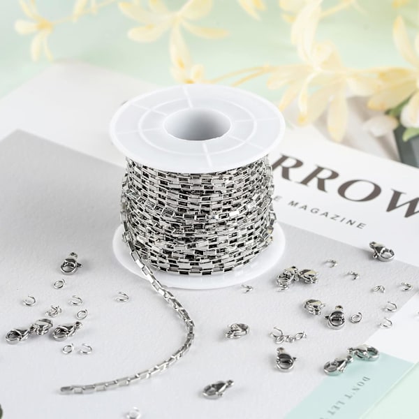 33 fot rostfritt stål Box Chain Bulk Silver Halsband Kedjor Rulle