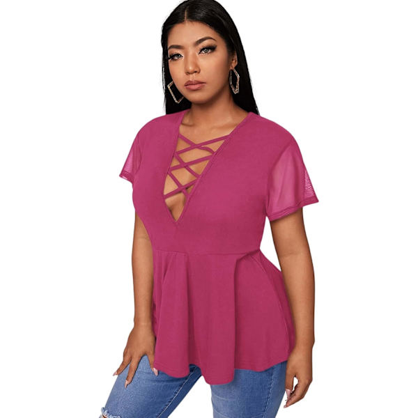 Kvinners Casual Cut Out V-hals Choker Kort Ermet Sommer T-skjorte Tube Top