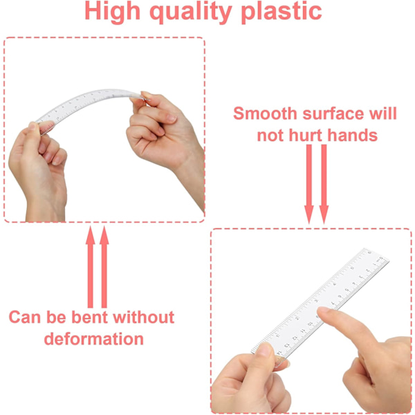 Gennemsigtig plastik lineal lige brudsikker lineal (2-pak)