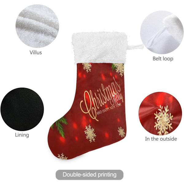 Julklapp, Personliga Julklappsstrumpor 2-pack Jul Röd Julstjärna Gyllene Snöflingor 45,7 cm Julstrumpor Hängande