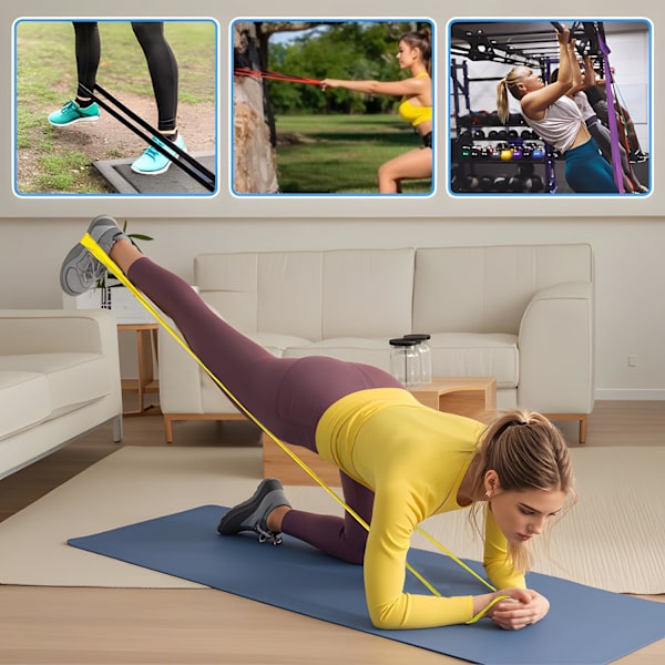 Premium sett med 5 - Allsidige strekkbånd for trening, hjemmetrening og fysioterapi - Treningsbånd for trening, ben, yoga og vektløfting - flerfarget