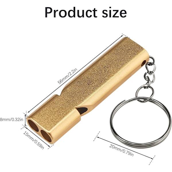 Metall Dubbelpipig Visselpipa - Överlevnads- & Träningsvisselpipa med Nyckelring (Silver/Guld, 2-pack)