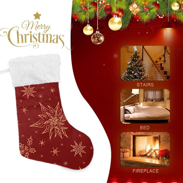 Julklapp, Personliga Julklappsstrumpor 2-pack Jul Snöflinga Gyllene Julstjärna Röd 45,7 cm Julstrumpor Hängande