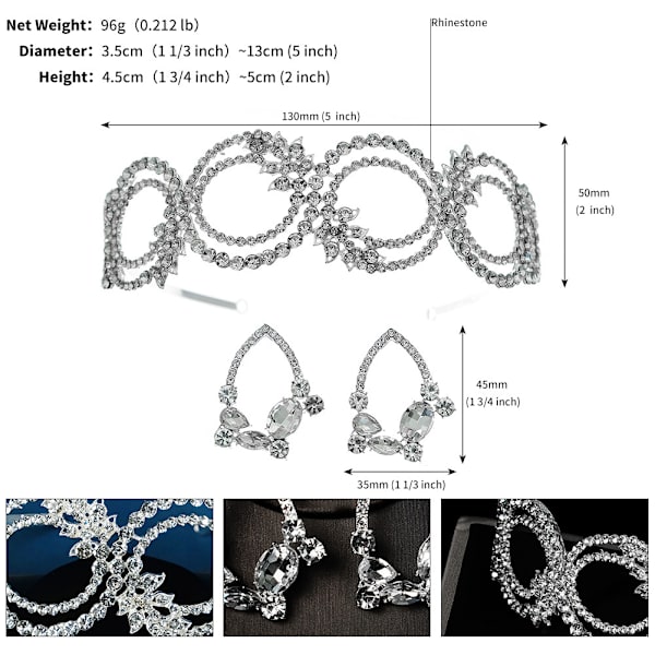 Brudesmykker og hårbånd sett Hollow Out Alloy Diamond