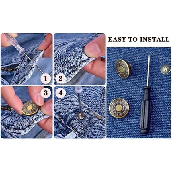 12 sett justerbare knapper for jeans - 20mm syfrie metallknapper