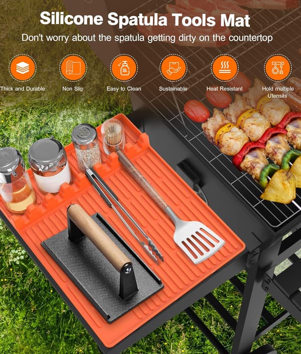 2-pack silikonstekspadematte för Blackstone - Stor silikonspadematte med droppskydd - Stekspademattor BBQ Grilltillbehör - Sidohyllsmattor