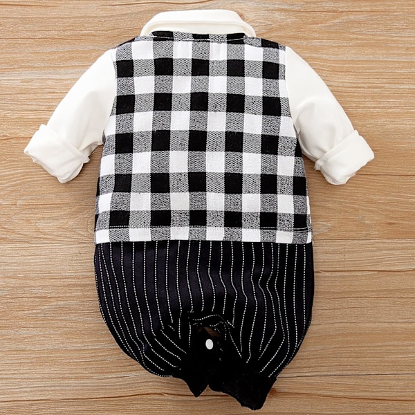 Baby Boys Plaid Outfit Gentleman One Piece Romper Suit Størrelse 0-24