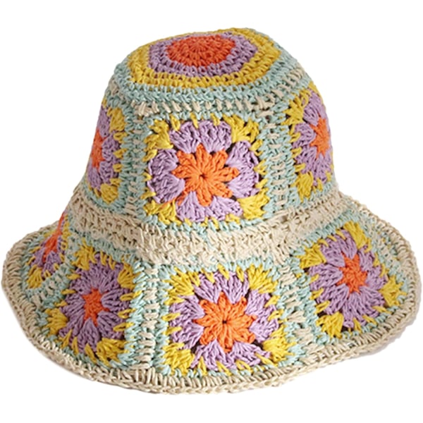 Wide Brim Crochet Bucket Hat Wide Brim Sun Hat Flower Color Matching Fisherman