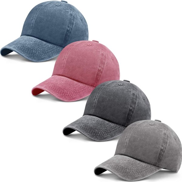 4 st tvättade bomullsbasebollkepsar justerbar keps i twill enfärgad unisex baseboll
