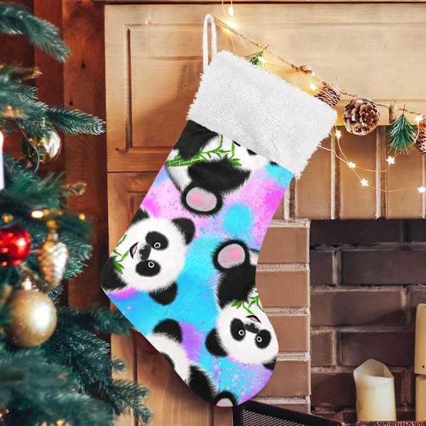 Julklapp, personliga julklappsstrumpor 2-pack Panda Skog Djur Regnbåge 18 tum Julstrumpor Hängande Ornament Eldstad för Träd