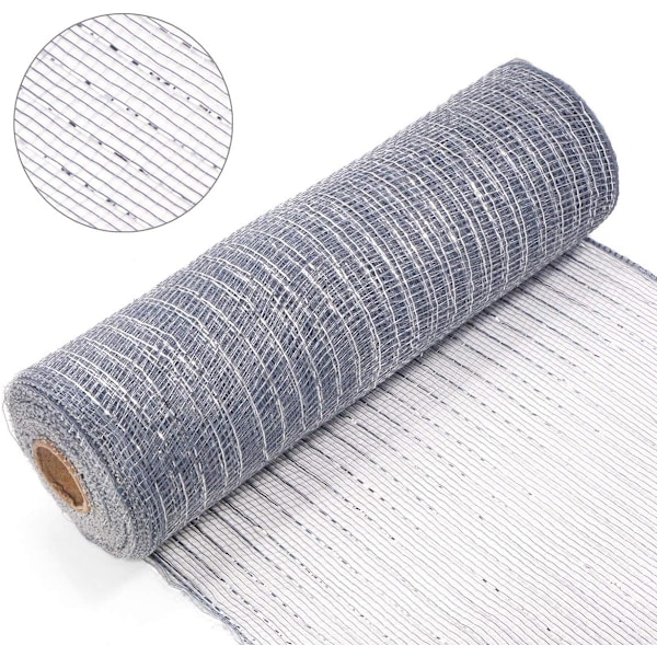 Deco Mesh 10 tommer x 10 meter hver rull, sett med 2 sølv metallisk folie poly mesh