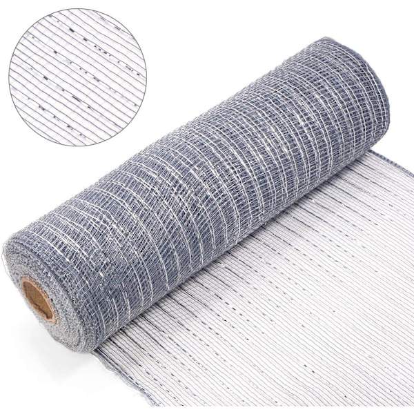 Deco Mesh 10 tommer x 10 meter pr. rulle, sæt med 2 sølvfarvet folie poly mesh