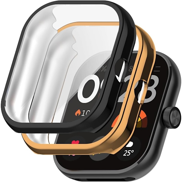[2 Stk. Etui Kompatibel med Xiaomi Redmi Watch 4, Sort Høj Gennemsigtighed All-Round Beskyttelsesetui med Skærmbeskytter, [Anti-Smuds] [Ridse-R