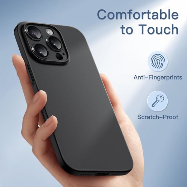 Ultratunt skal för iPhone 16 Pro Max 6.9 Ih, fullständigt skydd för kameralinsen, lätt matt finish PP Hårt minimalistiskt skal (Svart) Svart
