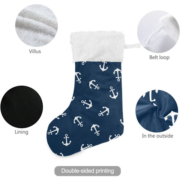 Julklapp, Personliga Julklappsstrumpor 2-pack Vit Ankar Blå 45,7 cm Julstrumpor Hängande Ornament Eldstad för Träddekoration 1