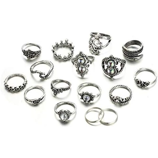 Vintage Boho Krystal Ring Sæt: 16stk Sølv Led Knuckle Ringe til Kvinder og Piger