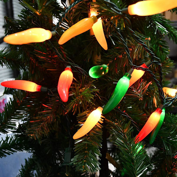 Chili Peber Julelys, 13,6FT Chili Peber Lys med 35 Multifarvede Varme Hvide Hot Chili, Glødepære Peber Lys til