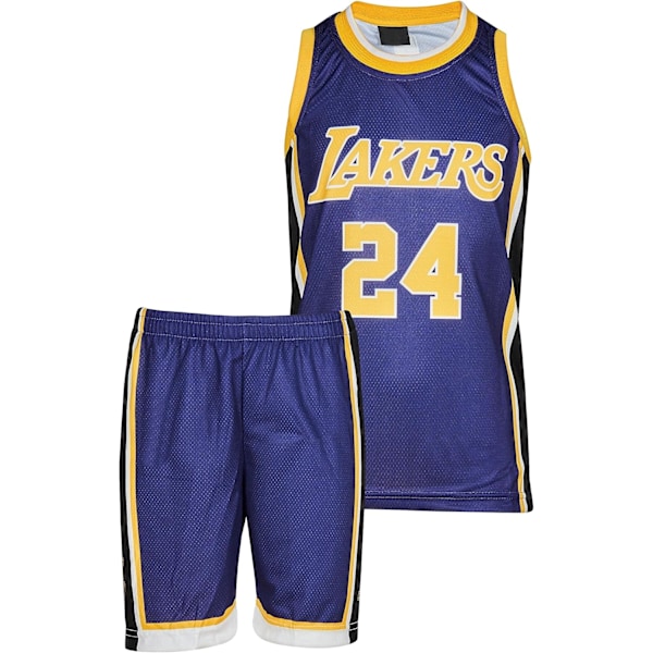 Lakers Kobe Bryant Basketboll Set Svart Gul med shorts Basketfläkt (åldrar 4-13)