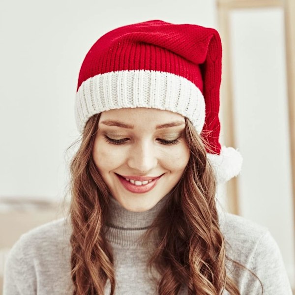 Julenissens lue Damelue Vinterlue Myk Varm Strikket Hodeskallelue Julelue