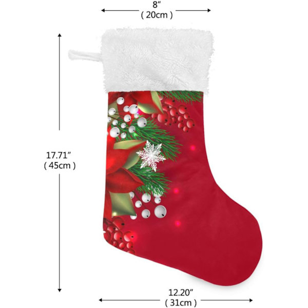 Jule-Strømpe, Personlige Jule-Strømper 2-pak Merry Christmas Poinsettia Snefnug Rød 45,7 cm Jule-Strømper Hængende Ornament