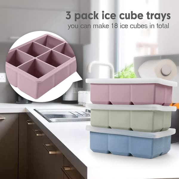 Stora silikonisbitsformar - Läcksäkert lock, BPA-fritt för cocktails & whisky, stapelbara (3-pack)