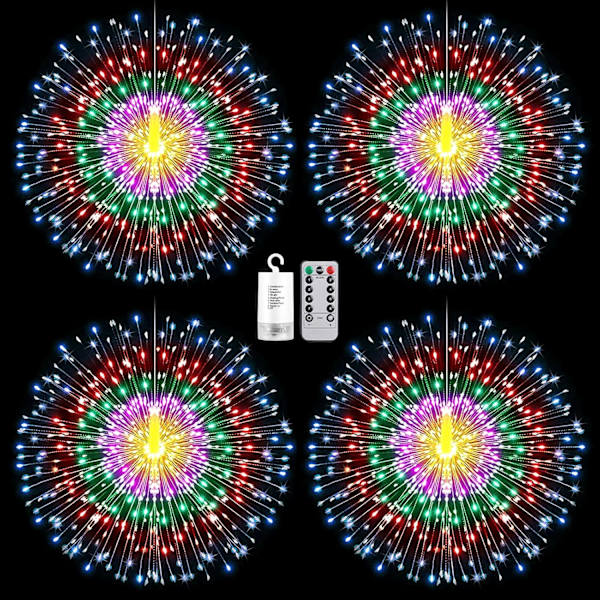 4 st 225LED Starburst ljusslingor Jul Halloween ljusslingor Batteridriven Färg Hängande Fe-ljus med Fjärrkontroll Timer Jul Dekorativa