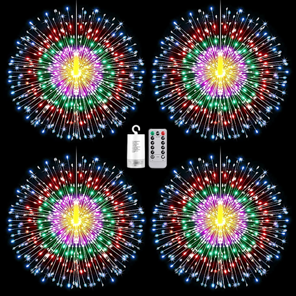 4 stk 225LED Starburst Lyskjede Jul Halloween Lys Batteridrevet Farge Hengende Fe Lys Med Fjernkontroll Timer Juledekorasjon