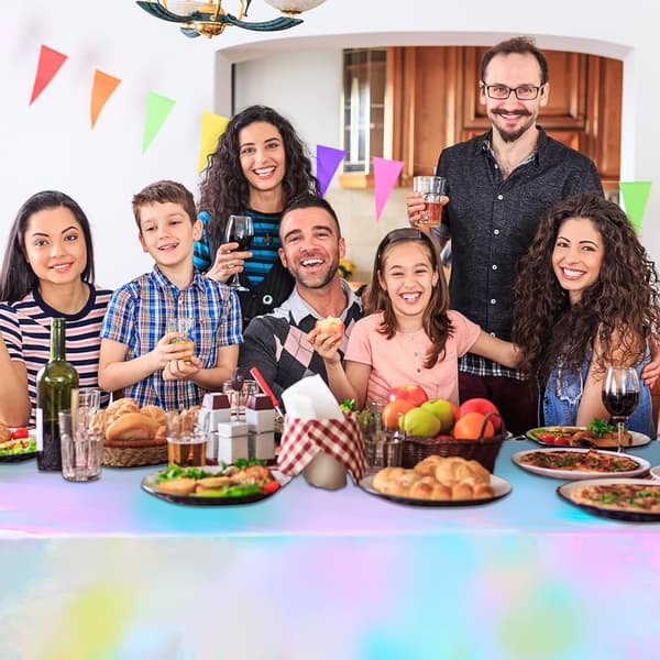 3-delad Bordsduk Glansig Färgglad Plast Rektangulära Engångsbordsdukar Laser, för Camping Picknick Födelsedagsfest Bröllop