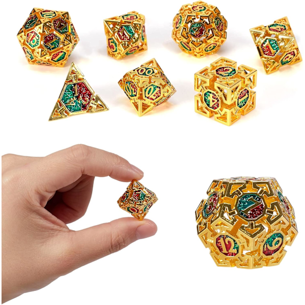 Hålmetalls polyhedral tärningar 7PCS set för Dungeons and Dragons RPG