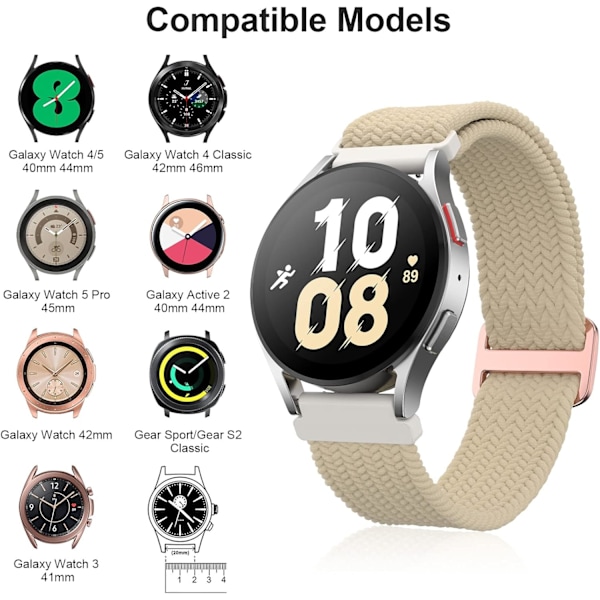 3-pak 20 mm elastisk betalt urrem kompatibel med Galaxy Watch