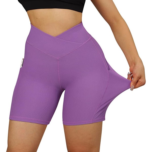 Kvinners Cross Workout Shorts med lommer 5\" Høy midje Booty Biker Short