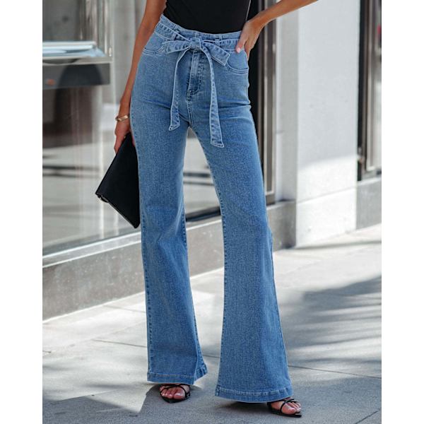 Elastiska Slim Fit spetsar med breda ben Micro Ragged jeansbyxor