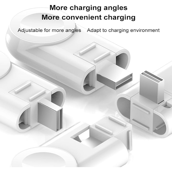 Justerbar iWatch-oplader kompatibel med Apple Watch-oplader til rejser, kontor, hjem, bil, roterende USB A-stik Hvid  Hvid  Hvid  Hvid