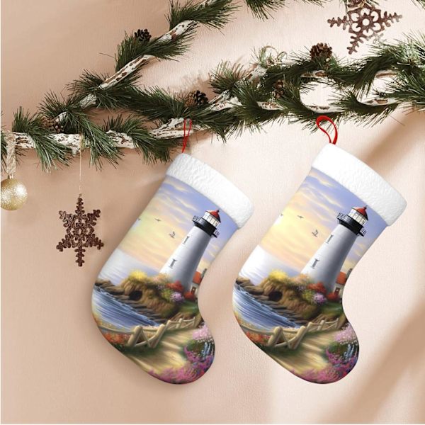 Leuchtturm Diamantmålningstryck Julstrumpa Xmas Ornament Kaminhängande Julstrumpor för Familj Semester Xmas Party Dekorationer 45 cm