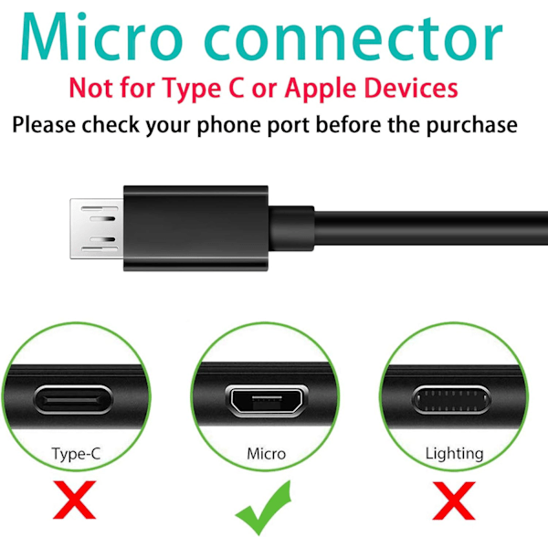 Micro USB-kabel 10ft 3-pak Ekstra lang Android-opladerkabel Høj