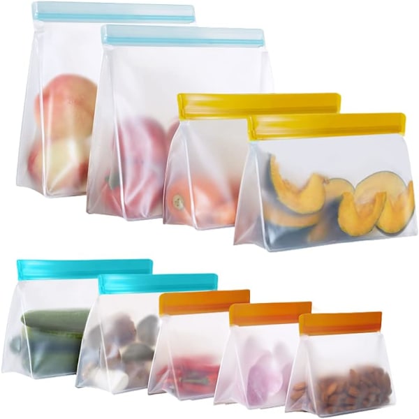 Återanvändbara matförvaringspåsar med stativ, 9-pack Ziplock återanvändbar frys