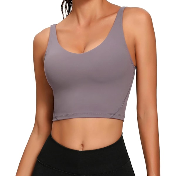 Sport-bh för kvinnor med lång linning, crop top, vadderad, träning, löpning, yoga