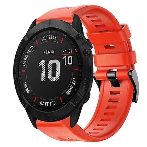 Til Garmin Fenix 6x Sapphire Metal Spænde Solid Color Silikonurrem DFI Red