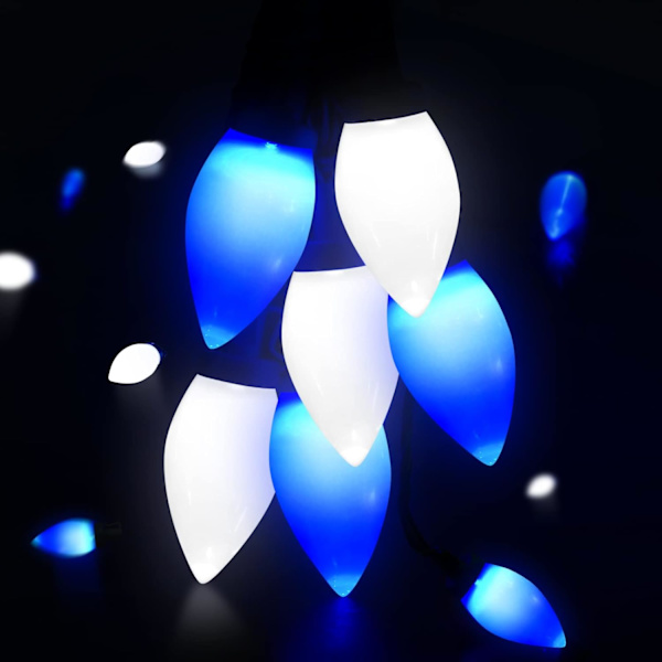C9 Julbelysning Utomhus 50 LED Blå + Vit Jordgubbe Vattentät Isljussträng Julgran Inomhus Dekoration Plug in 34,5 Fot Används för