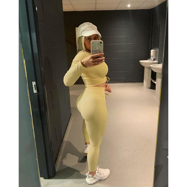 Träningsset för kvinnor 2 delar sömlös långärmad crop top ribbad hög